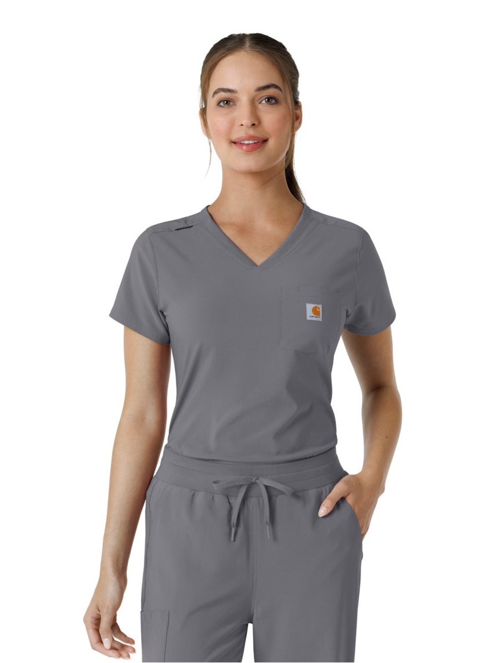 Carhartt Gray V-Neck Scrub Top Forsyth Tech Cardiovascular Sonography